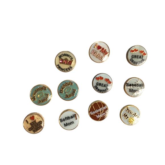 Lot of 60+ Pcs Round Floating Locket Crafting Charms Mom Dad Grandma Kids Love - Picture 2 of 6